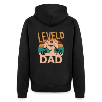 Leveld up to Dad Gaming Zocken - Unisex Premium Bio Zip Hoodie - Schwarz - Hinten - Nico (187cm)