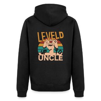 Leveld up to Uncle Gaming Zocken - Unisex Premium Organic Zip Hoodie - black - Back - Nico (187cm)