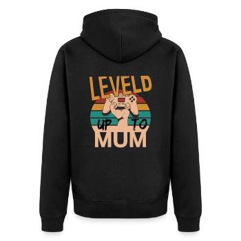 Leveld up to Mum Gaming Zocken - Unisex Premium Organic Zip Hoodie - black - Back - Nico (187cm)