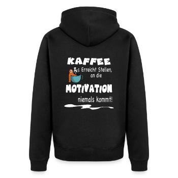 Lustiger Kaffee Faultier Spruch für die Arbeit - Unisex Premium Bio Zip Hoodie - Schwarz - Hinten - Nico (187cm)
