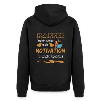 Lustiger Faultier Kaffee Spruch für die Arbeit - Unisex Premium Bio Zip Hoodie - Schwarz - Hinten - Nico (187cm)