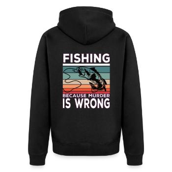 Fishing because Murder is wrong Fischen Spruch - Unisex Premium Bio Zip Hoodie - Schwarz - Hinten - Nico (187cm)