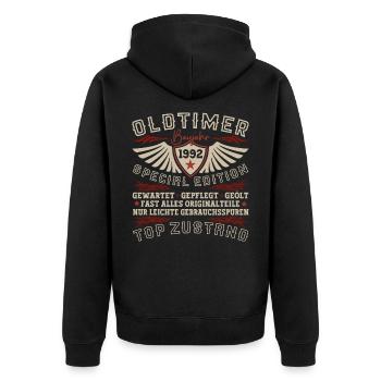 Oldtimer Jahrgang 1992 30. Geburtstag Geschenk Fun - Unisex Premium Bio Zip Hoodie - Schwarz - Hinten - Nico (187cm)