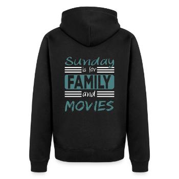 Sunday is for family and Movies Spruch - Unisex Premium Bio Zip Hoodie - Schwarz - Hinten - Nico (187cm)