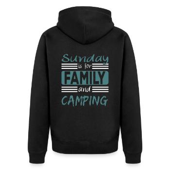 Sunday is for family and Camping Spruch - Unisex Premium Bio Zip Hoodie - Schwarz - Hinten - Nico (187cm)
