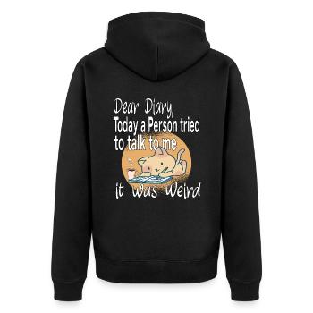 Dear Diary Today it was Weird Introvert Cat - Unisex Premium Bio Zip Hoodie - Schwarz - Hinten - Nico (187cm)