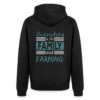 Sunday is for family and Farming Spruch - Unisex Premium Organic Zip Hoodie - black - Back - Nico (187cm)