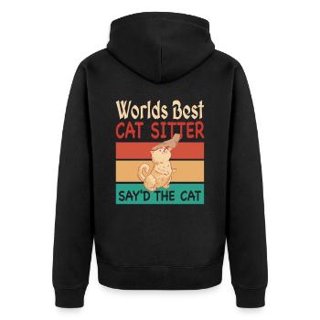 Worlds Best Cat Sitter say'd the Cat - Unisex Premium Bio Zip Hoodie - Schwarz - Hinten - Nico (187cm)