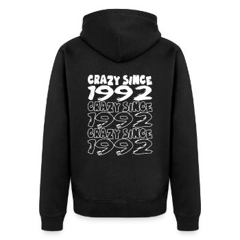 Crazy Since 1992 pour les hommes et les femmes anniversaire - Veste à capuche bio Premium Unisexe - noir - Dos - Nico (187cm)
