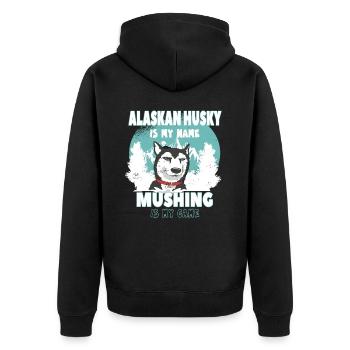 Alaskan Husky Mushing Game Design pour les fans de Husky - Veste à capuche bio Premium Unisexe - noir - Dos - Nico (187cm)