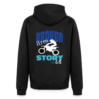Broken Arm Story Lustiger Motocross Extreme Sport - Unisex Premium Bio Zip Hoodie - Schwarz - Hinten - Nico (187cm)