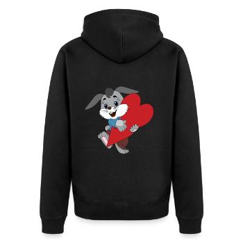 Hase mit großem Herz - Unisex Premium Bio Zip Hoodie - Schwarz - Hinten - Nico (187cm)