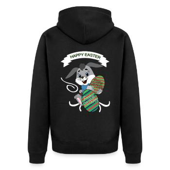 HAPPY EASTER, Osterhase, farbige Ostereier - Unisex Premium Bio Zip Hoodie - Schwarz - Hinten - Nico (187cm)