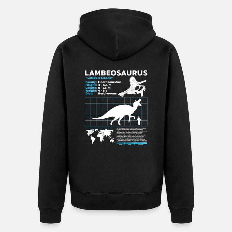 Lambeosaurus Datenblatt Fact Sheet - Unisex Premium Bio Zip Hoodie - Schwarz