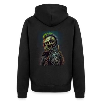 Horror Punk Zombie Skull - Unisex Premium Bio Zip Hoodie - Schwarz - Hinten - Nico (187cm)