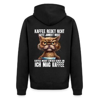 Katze Kaffee Lustige Sprüche - Unisex Premium Bio Zip Hoodie - Schwarz - Hinten - Nico (187cm)