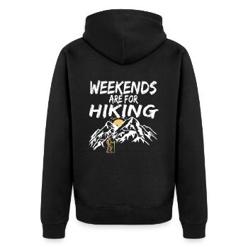 Weekends are for Hiking Trekking adventure hike - Unisex Premium Organic Zip Hoodie - black - Back - Nico (187cm)