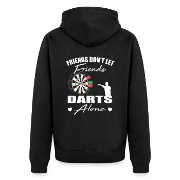 Friends don't let friends Darts Alone Dart player - Unisex Premium Bio Zip Hoodie - Schwarz - Hinten - Nico (187cm)