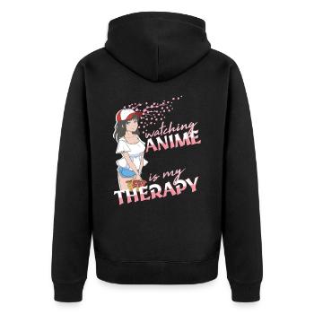 Watching Anime is my Therapy Introvert Anime girl - Unisex Premium Bio Zip Hoodie - Schwarz - Hinten - Nico (187cm)