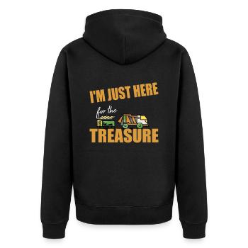 I'm Just here for the Treasure Garbage reselling - Unisex Premium Bio Zip Hoodie - Schwarz - Hinten - Nico (187cm)