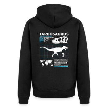 Tarbosaurus fact sheet - Unisex Premium Organic Zip Hoodie - black - Back - Nico (187cm)