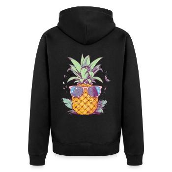 Ananas Sonnenbrille Sommer Urlaub Tropisch - Unisex Premium Bio Zip Hoodie - Schwarz - Hinten - Nico (187cm)