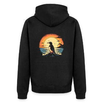 Pinguin im Sonnenuntergang - Unisex Premium Bio Zip Hoodie - Schwarz - Hinten - Nico (187cm)