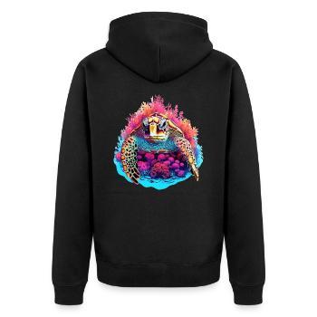 Schildkröte schwimmt im Korallenriff - Unisex Premium Bio Zip Hoodie - Schwarz - Hinten - Nico (187cm)