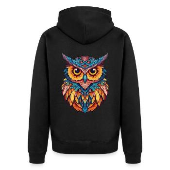 Owl Animal Bird Nature Wilderness Mysticism Colorful Art - Unisex Premium Organic Zip Hoodie - black - Back - Nico (187cm)