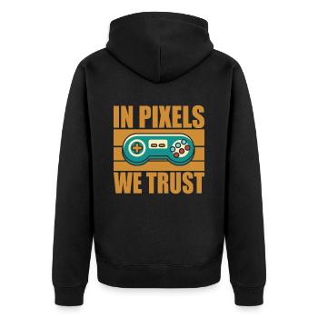 Dans Pixels, nous faisons confiance citation de jeu de la vieille école - Veste à capuche bio Premium Unisexe - noir - Dos - Nico (187cm)