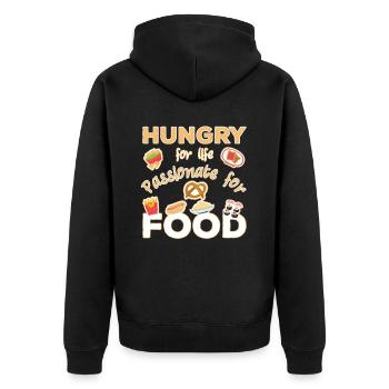 Hungry for Life Passionate for Food food lover - Unisex Premium Bio Zip Hoodie - Schwarz - Hinten - Nico (187cm)
