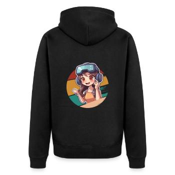 Anime Gaming Girl Virtual reality introverted - Unisex Premium Organic Zip Hoodie - black - Back - Nico (187cm)