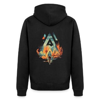 Wandern Berge Geometrie Bunt - Unisex Premium Bio Zip Hoodie - Schwarz - Hinten - Nico (187cm)