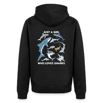 Just a girl who loves Sharks - Unisex Premium Organic Zip Hoodie - black - Back - Nico (187cm)
