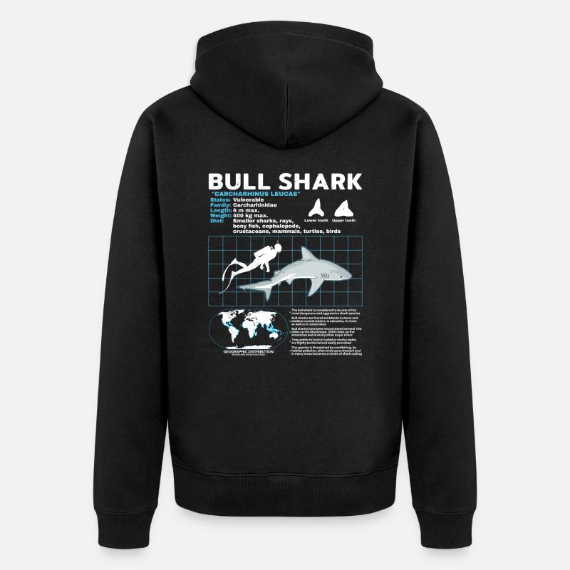 Fiche technique du requin bouledogue - Veste à capuche bio Premium Unisexe - noir