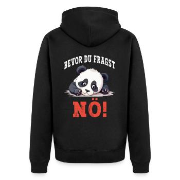 Bevor Du Fragst Nö No Nein Panda Bär Lustig Spruch - Unisex Premium Bio Zip Hoodie - Schwarz - Hinten - Nico (187cm)