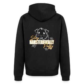 Bleiben Sie hamsterifisch flauschig für Hamsterliebhaber - Unisex Premium Bio Zip Hoodie - Schwarz - Hinten - Nico (187cm)