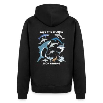 Stop Finning Blauhai Walhai Hammerhai Haiarten - Unisex Premium Bio Zip Hoodie - Schwarz - Hinten - Nico (187cm)