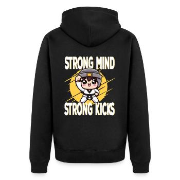 Strong mind strong kicks Taekwondo Master Drills - Unisex Premium Organic Zip Hoodie - black - Back - Nico (187cm)