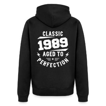 1989 Classic 1989 Vintage 1989 Geburtstagsgeschenk - Unisex Premium Bio Zip Hoodie - Schwarz - Hinten - Nico (187cm)