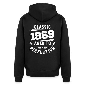 1969 Classic 1969 Vintage 1969 Geburtstagsgeschenk - Unisex Premium Bio Zip Hoodie - Schwarz - Hinten - Nico (187cm)