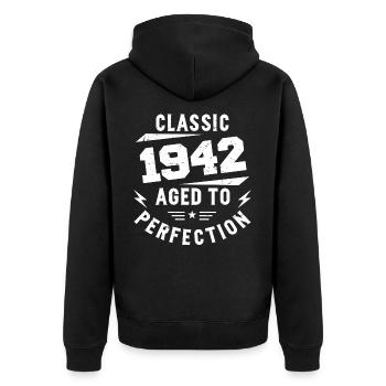 1942 Classic 1942 Vintage 1942 Birthday Gift - Unisex Premium Organic Zip Hoodie - black - Back - Nico (187cm)