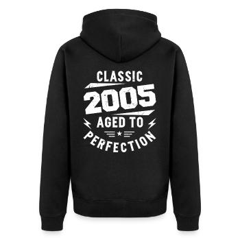2005 Classic 2005 Vintage Jubiläumsgeschenk 2005 - Unisex Premium Bio Zip Hoodie - Schwarz - Hinten - Nico (187cm)