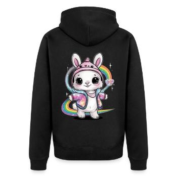 Süßer Kawaii Hase - Unisex Premium Bio Zip Hoodie - Schwarz - Hinten - Nico (187cm)