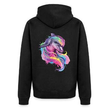 Dolphin Dolphin Ocean Sea Beach Nature Colorful Art - Unisex Premium Organic Zip Hoodie - black - Back - Nico (187cm)
