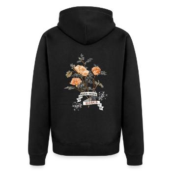 Vintage-Rosenmotiv, Rosen-Design, lustiger Spruch - Unisex Premium Bio Zip Hoodie - Schwarz - Hinten - Nico (187cm)