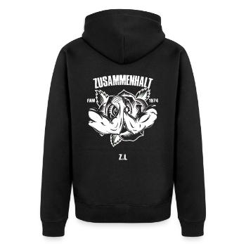 zusammenhalt rose 1974 FAM weiss - Unisex Premium Bio Zip Hoodie - Schwarz - Hinten - Nico (187cm)