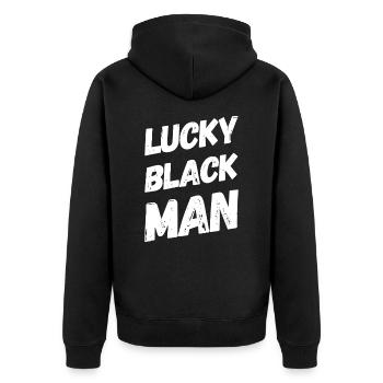 homme noir chanceux - Veste à capuche bio Premium Unisexe - noir - Dos - Nico (187cm)