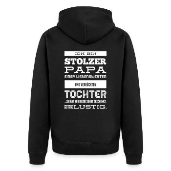 Stolzer Papa | Papa & Tochter Geschenkidee - Unisex Premium Bio Zip Hoodie - Schwarz - Hinten - Nico (187cm)