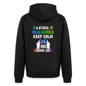 Level REALSCHULE keep calm and game on - Unisex Premium Bio Zip Hoodie - Schwarz - Hinten - Nico (187cm)